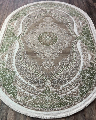 Турецкий ковер овальный Atlantik Hali Deco 10137A (Полиэстер, бежевый, зеленый)